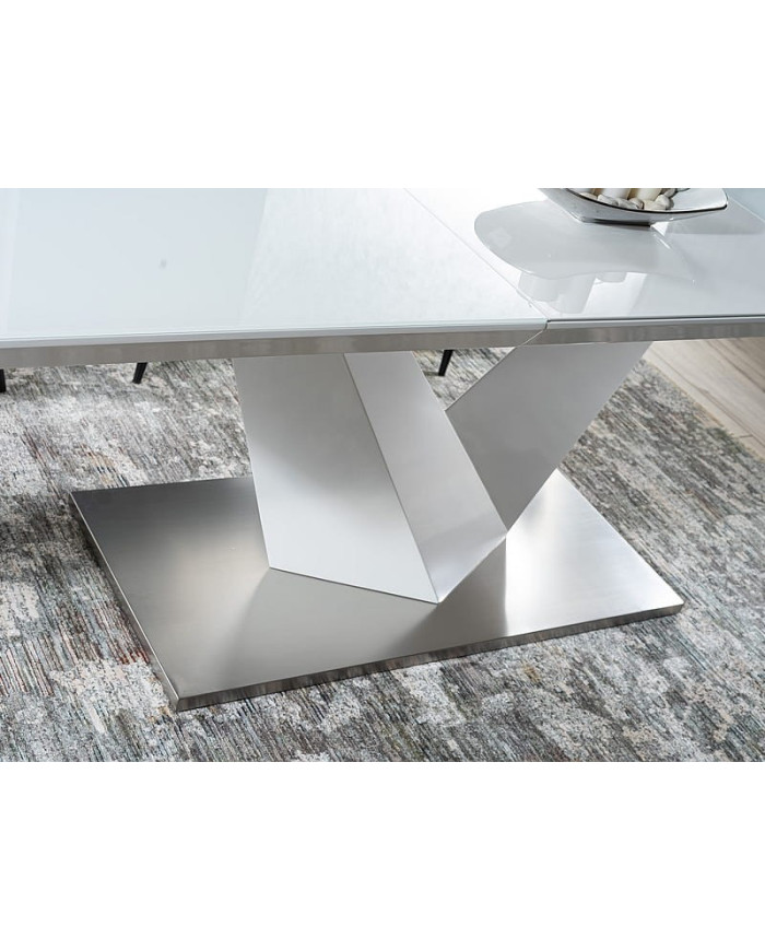 Table Extensible à rallonge blanc brillant et verre trempé tendance 160(220)x90 ALARIS III