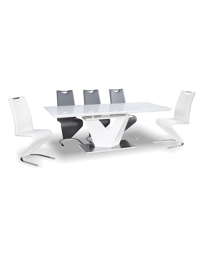 Table Extensible à rallonge blanc brillant et verre trempé tendance 160(220)x90 ALARIS III