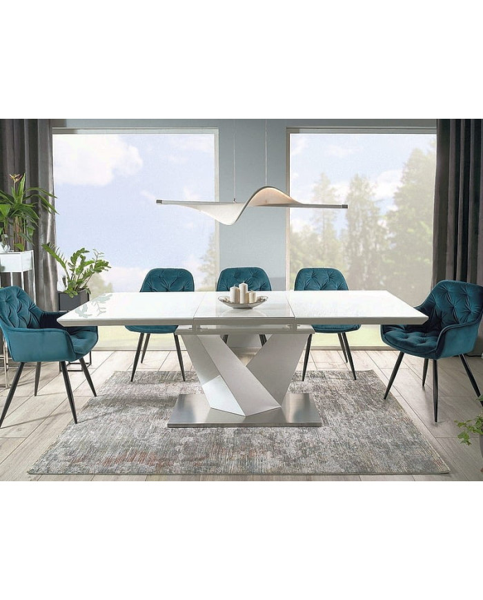 Table Extensible à rallonge blanc brillant et verre trempé tendance 160(220)x90 ALARIS III