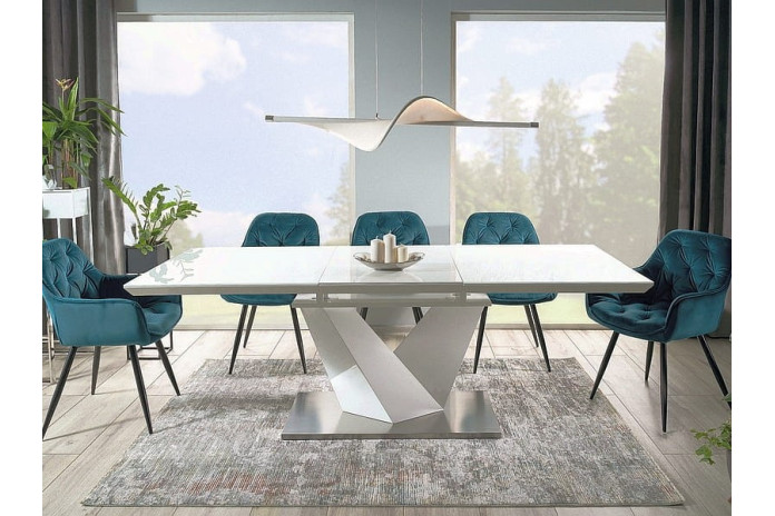 Table Extensible à rallonge blanc brillant et verre trempé tendance 160(220)x90 ALARIS III