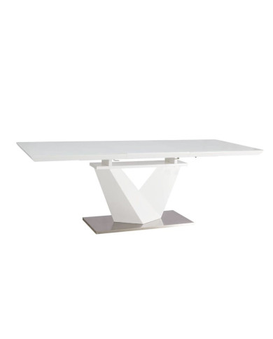 Table Extensible à rallonge blanc brillant et verre trempé tendance 160(220)x90 ALARIS III