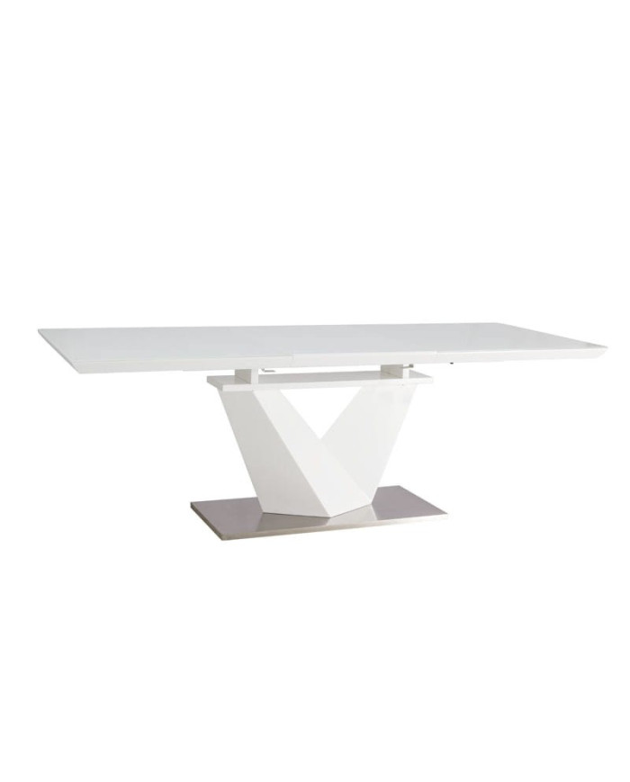 Table Extensible à rallonge blanc brillant et verre trempé tendance 160(220)x90 ALARIS III