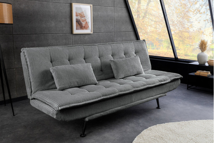 Canapé-lit 195 cm 3 places en velours côtelé gris SOPHIE