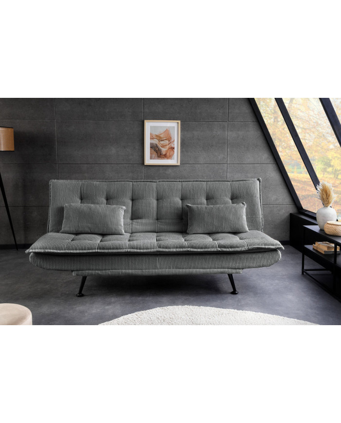 Canapé-lit 195 cm 3 places en velours côtelé gris SOPHIE