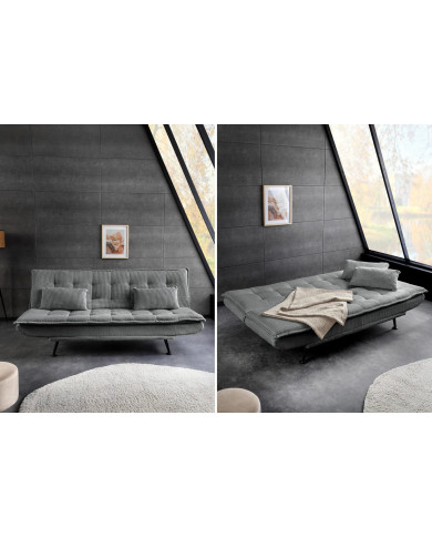 Canapé-lit 195 cm 3 places en velours côtelé gris SOPHIE