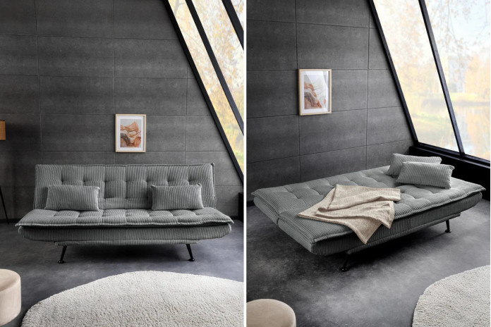 Canapé-lit 195 cm 3 places en velours côtelé gris SOPHIE
