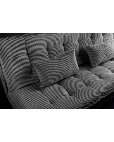 Canapé-lit 195 cm 3 places en velours côtelé gris SOPHIE