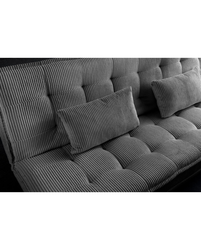 Canapé-lit 195 cm 3 places en velours côtelé gris SOPHIE