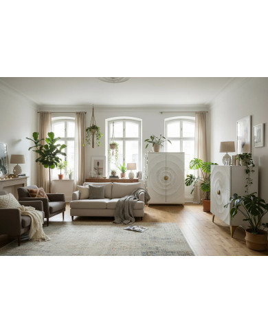 Buffet bois de manguier design avec finitions dorées 120 cm blanc AMMONIS