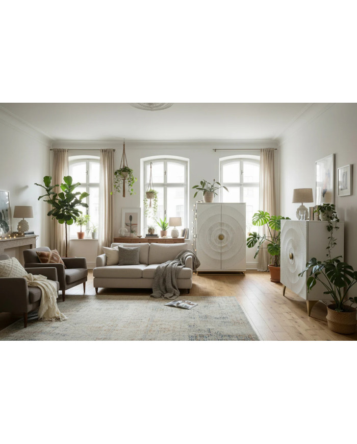 Buffet bois de manguier design avec finitions dorées 120 cm blanc AMMONIS