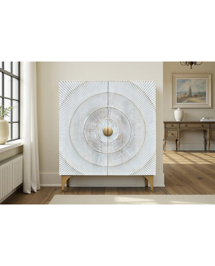 Buffet bois de manguier design avec finitions dorées 120 cm blanc AMMONIS