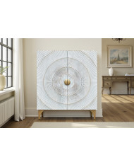Buffet bois de manguier design avec finitions dorées 120 cm blanc AMMONIS