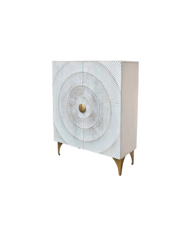Buffet bois de manguier design avec finitions dorées 120 cm blanc AMMONIS