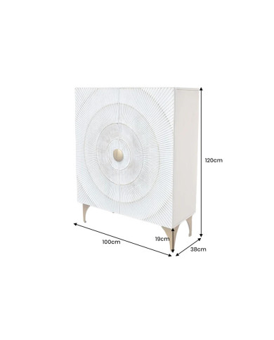 Buffet bois de manguier design avec finitions dorées 120 cm blanc AMMONIS