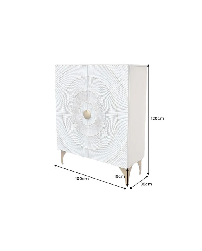 Buffet bois de manguier design avec finitions dorées 120 cm blanc AMMONIS