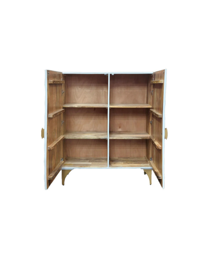 Buffet bois de manguier design avec finitions dorées 120 cm blanc AMMONIS