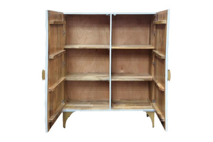 Buffet bois de manguier design avec finitions dorées 120 cm blanc AMMONIS