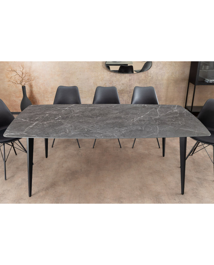 Table à manger 180 cm avec plateau en céramique effet marbre gris anthracite NEROLINE