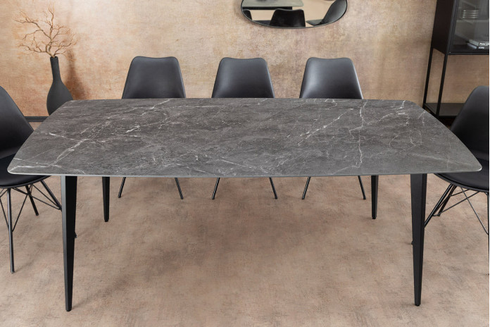 Table à manger 180 cm avec plateau en céramique effet marbre gris anthracite NEROLINE