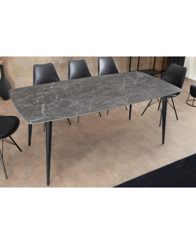 Table à manger 180 cm avec plateau en céramique effet marbre gris anthracite NEROLINE