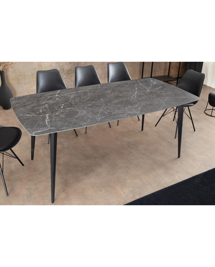 Table à manger 180 cm avec plateau en céramique effet marbre gris anthracite NEROLINE