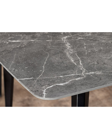 Table à manger 180 cm avec plateau en céramique effet marbre gris anthracite NEROLINE