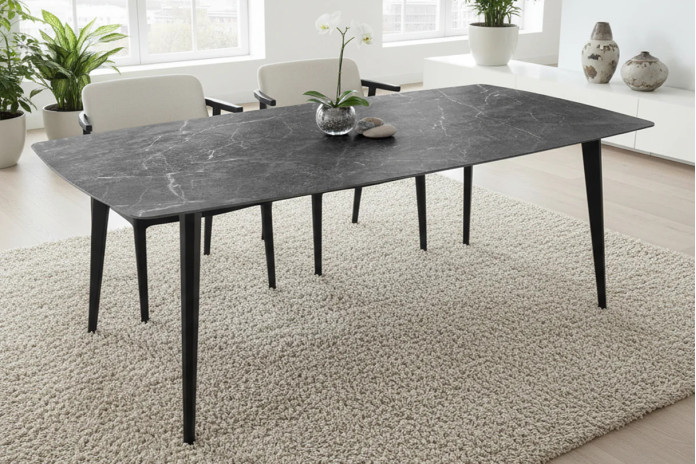 Table à manger 180 cm avec plateau en céramique effet marbre gris anthracite NEROLINE