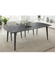 Table à manger 180 cm avec plateau en céramique effet marbre gris anthracite NEROLINE