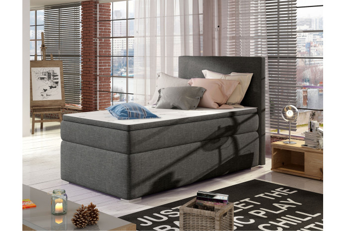 Lit Boxspring  90x200 cm avec matelas, sur-matelas & coffre intégré DreamUp
