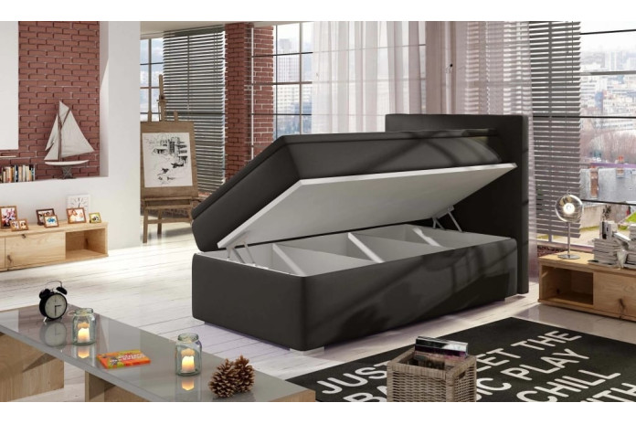 Lit Boxspring  90x200 cm avec matelas, sur-matelas & coffre intégré DreamUp