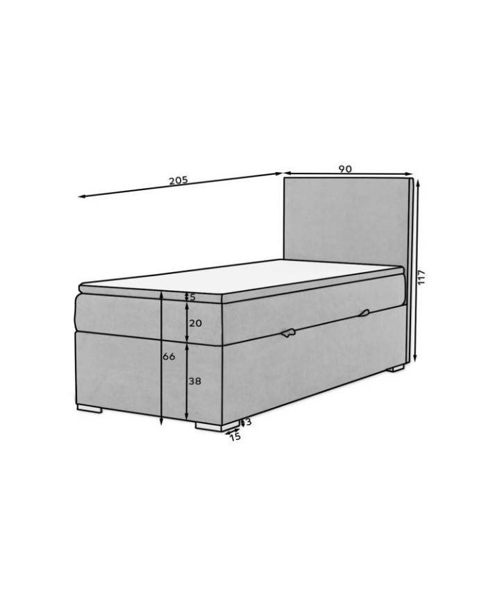 Lit Boxspring  90x200 cm avec matelas, sur-matelas & coffre intégré DreamUp