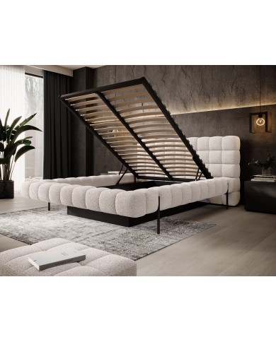 Lit sommier coffre tissu bouclette 160x200 cm – Design Moderne, Confort & Rangement XXL Nova