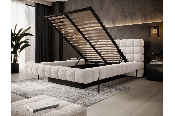 Lit sommier coffre tissu bouclette 160x200 cm – Design Moderne, Confort & Rangement XXL Nova