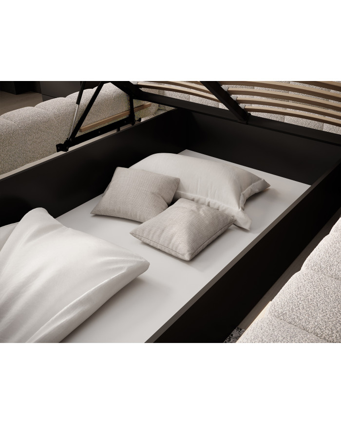 Lit sommier coffre tissu bouclette 160x200 cm – Design Moderne, Confort & Rangement XXL Nova