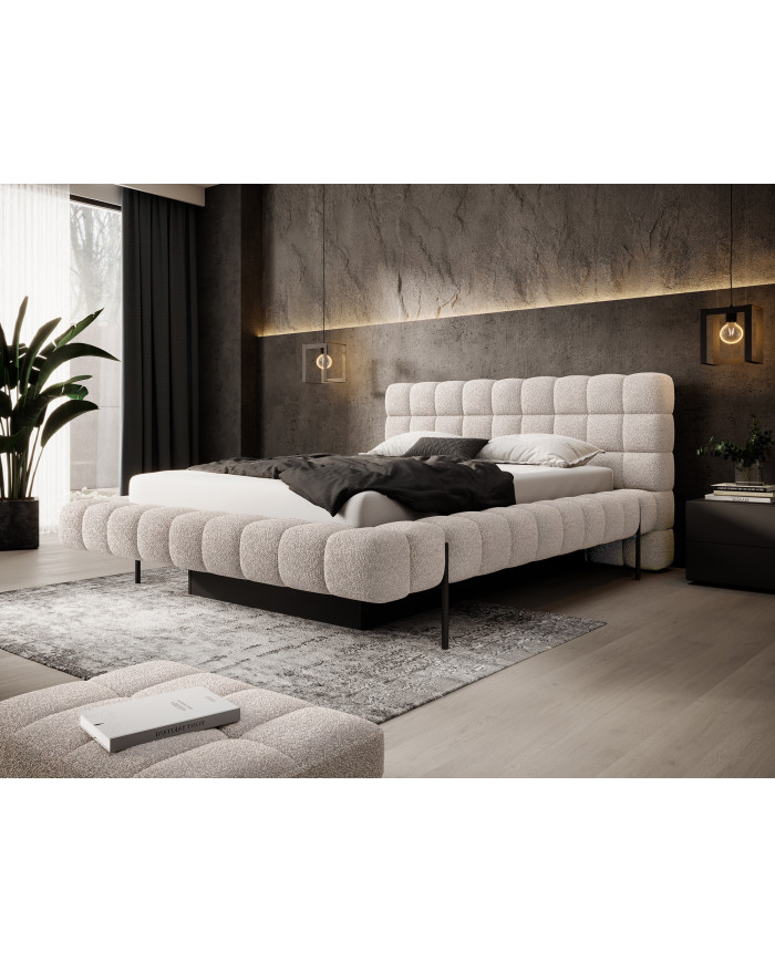 Lit sommier coffre tissu bouclette 160x200 cm – Design Moderne, Confort & Rangement XXL Nova