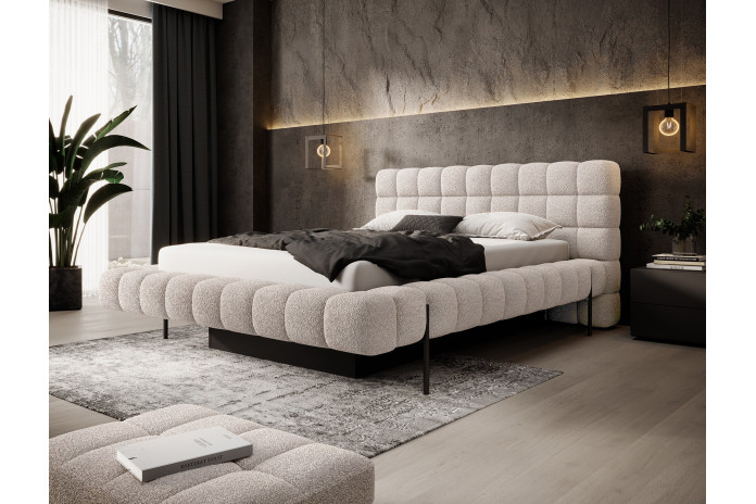 Lit sommier coffre tissu bouclette 160x200 cm – Design Moderne, Confort & Rangement XXL Nova