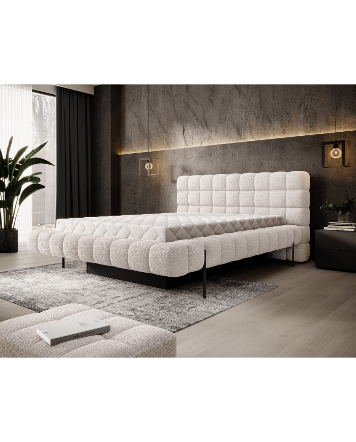 Lit sommier coffre tissu bouclette 160x200 cm – Design Moderne, Confort & Rangement XXL Nova