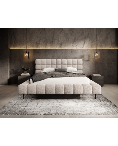 Lit sommier coffre tissu bouclette 160x200 cm – Design Moderne, Confort & Rangement XXL Nova