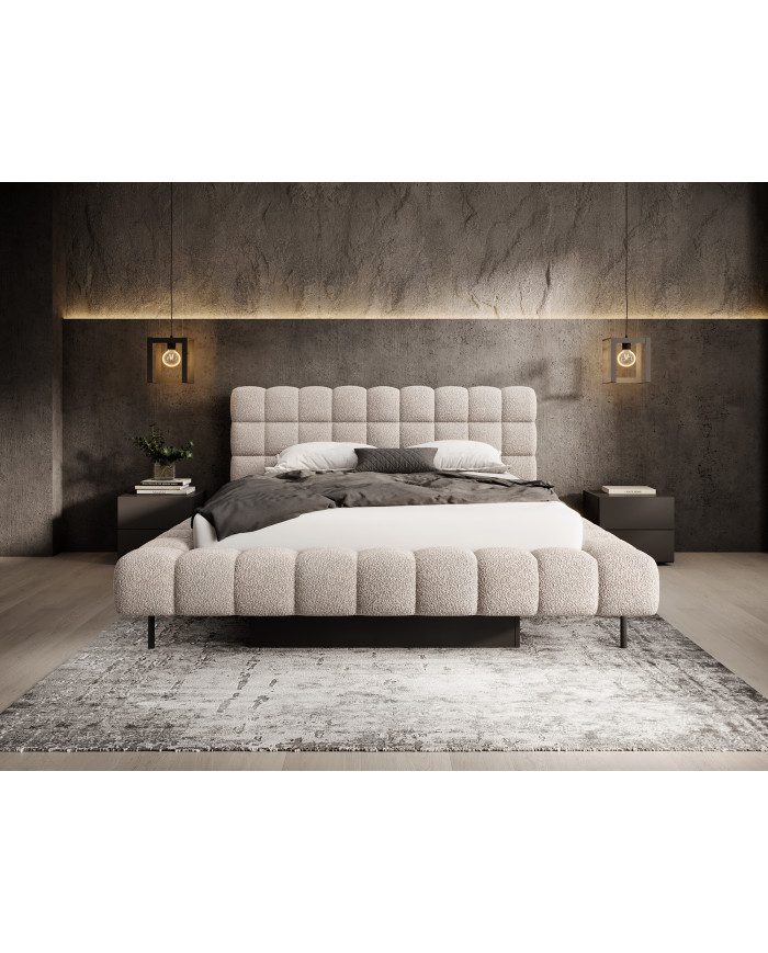 Lit sommier coffre tissu bouclette 160x200 cm – Design Moderne, Confort & Rangement XXL Nova