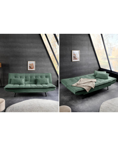 Canapé-lit 195 cm 3 places en velours côtelé vert SOPHIE