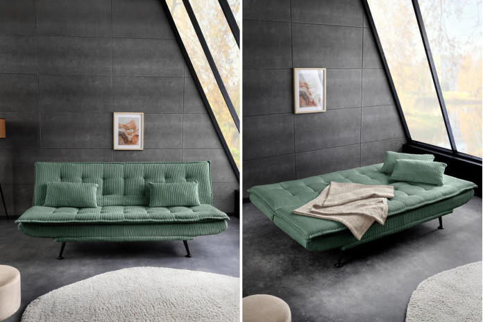 Canapé-lit 195 cm 3 places en velours côtelé vert SOPHIE