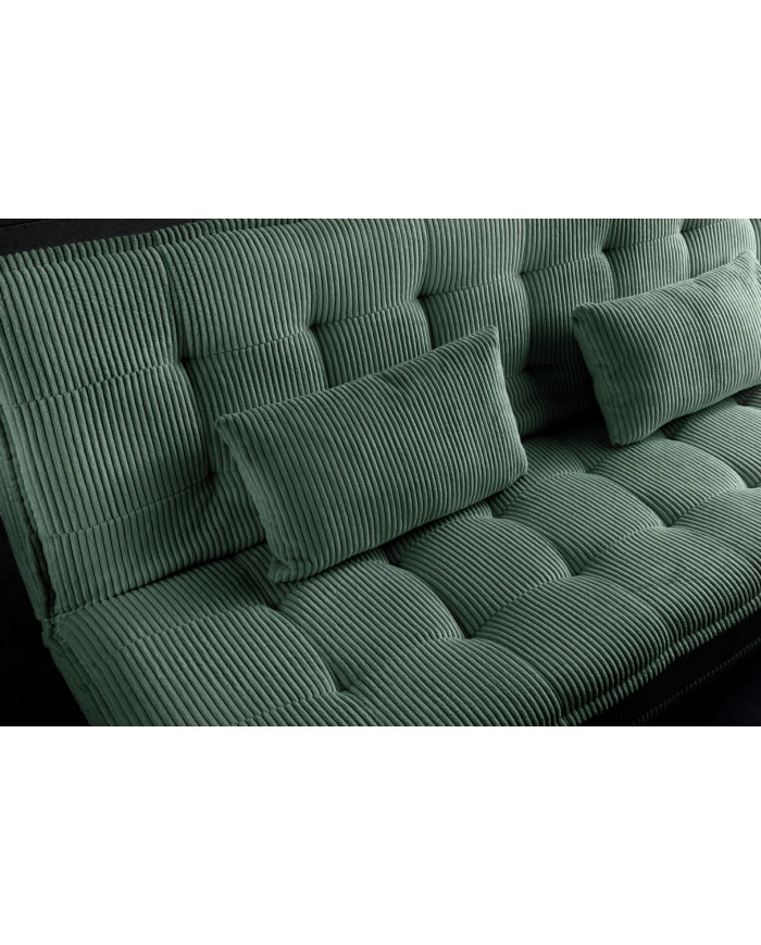 Canapé-lit 195 cm 3 places en velours côtelé vert SOPHIE