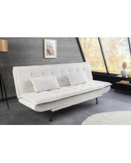 Canapé-lit 195 cm 3 places en velours côtelé crème SOPHIE