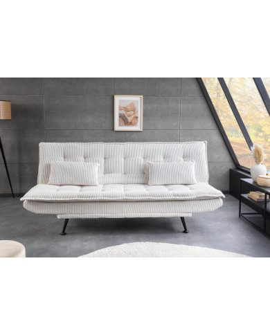 Canapé-lit 195 cm 3 places en velours côtelé crème SOPHIE