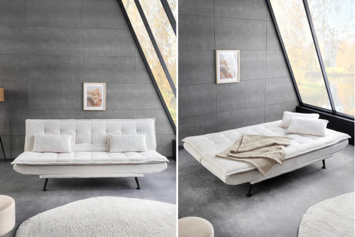 Canapé-lit 195 cm 3 places en velours côtelé crème SOPHIE