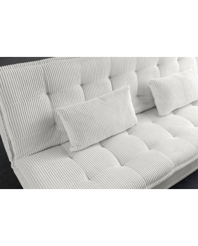 Canapé-lit 195 cm 3 places en velours côtelé crème SOPHIE