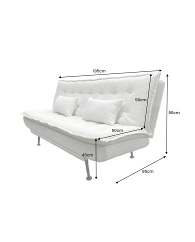 Canapé-lit 195 cm 3 places en velours côtelé crème SOPHIE