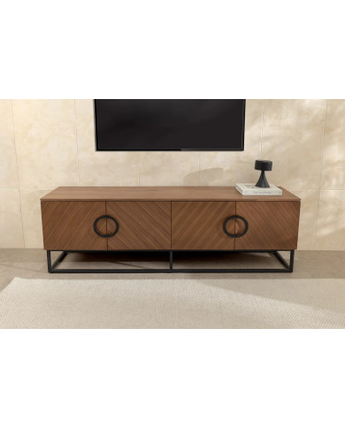 Meuble TV bois massif de noyer 180 cm et pieds métal MAESTRIA