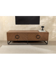 Meuble TV bois massif de noyer 180 cm et pieds métal MAESTRIA