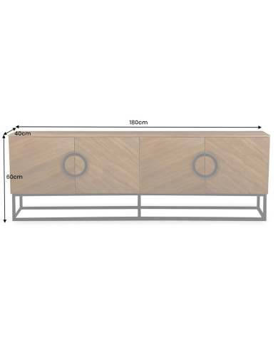Meuble TV bois massif de noyer 180 cm et pieds métal MAESTRIA